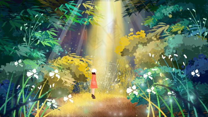 夏日风景手绘背景