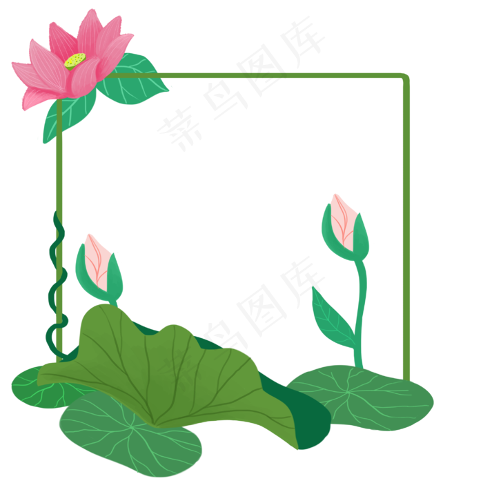 绿色含苞待放的荷花边框(3000X3000(DPI:300))psd模版下载