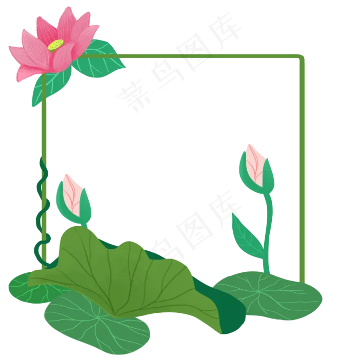 绿色含苞待放的荷花边框(3000X3000(DPI:300))psd模版下载