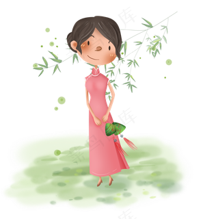 端午节拿粽子的气泡少女