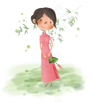端午节拿粽子的气泡少女