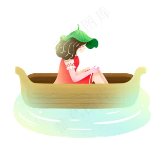 小暑女孩划船荷叶河边素材