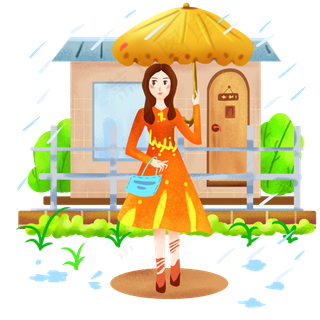 谷雨打伞的小女孩