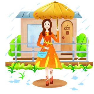 谷雨打伞的小女孩