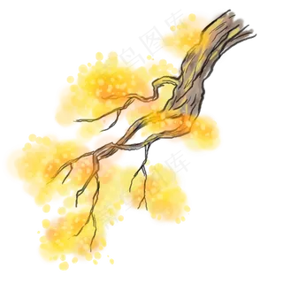中国风水墨秋天树枝,免抠元素