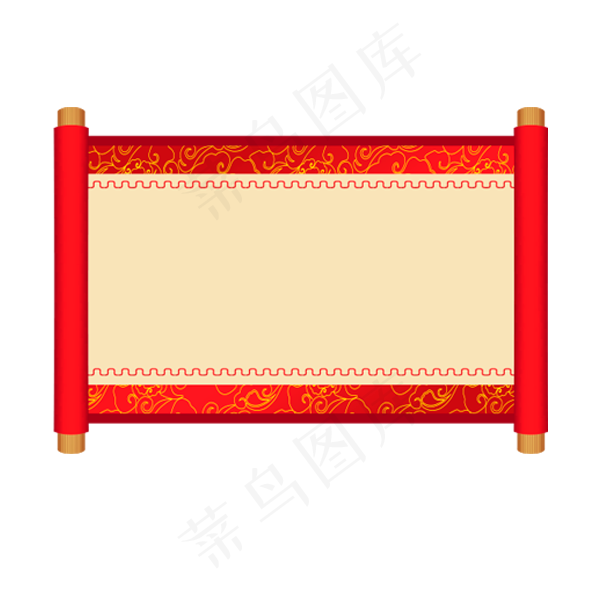 红色古代摊开的卡通卷轴,免抠元素(600X600(DPI:300))psd模版下载