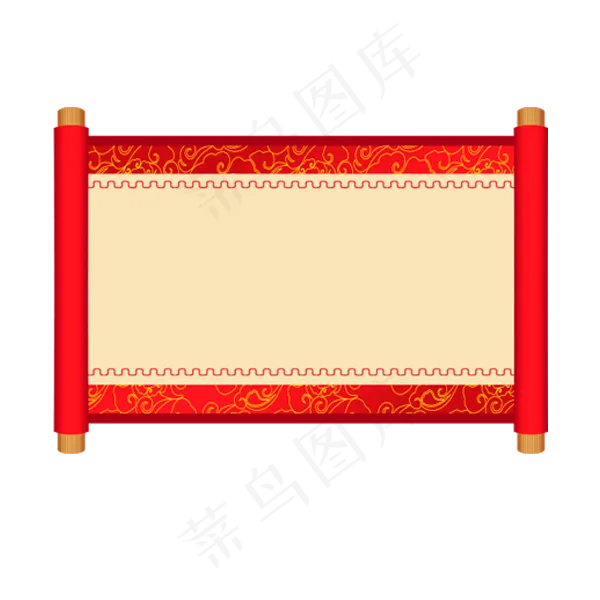 红色古代摊开的卡通卷轴,免抠元素(600X600(DPI:300))psd模版下载