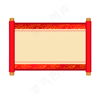 红色古代摊开的卡通卷轴,免抠元素