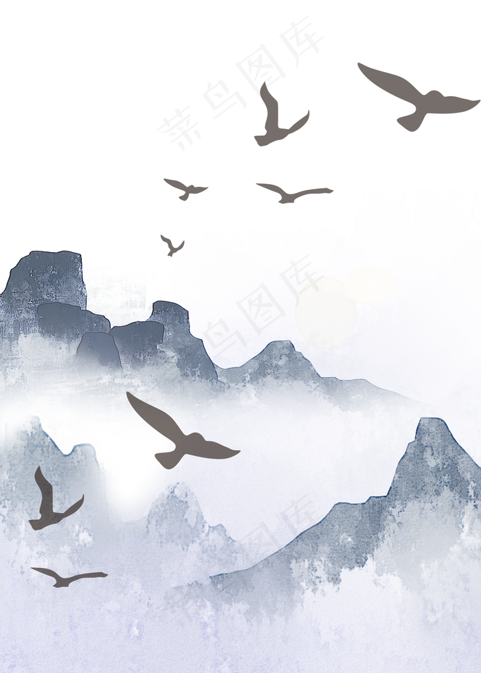 中式山水灰色水墨装饰画(3544X4961(DPI:300))psd模版下载
