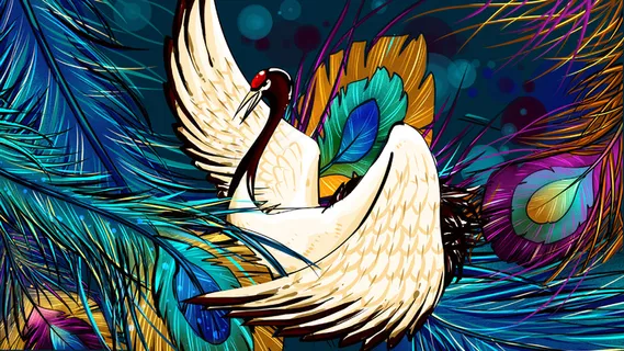 国潮仙鹤孔雀羽毛