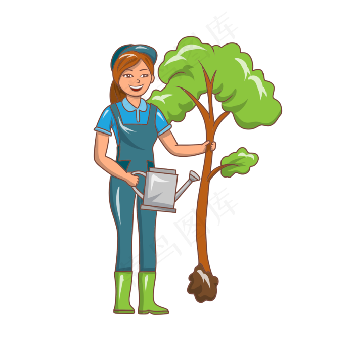 植树节人物和树苗插画