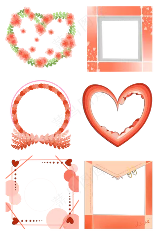 手绘爱情浪漫粉色边框套图