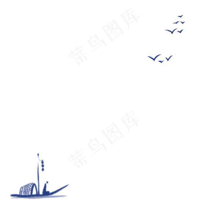 青花瓷意境古风小舟飞鸟(2000X2000(DPI:300))psd模版下载