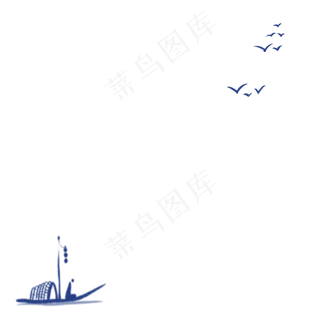 青花瓷意境古风小舟飞鸟