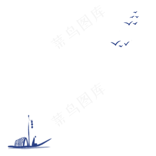 青花瓷意境古风小舟飞鸟