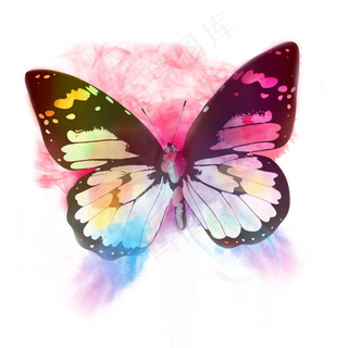 彩虹色水彩烟雾梦幻蝴蝶,免抠元素