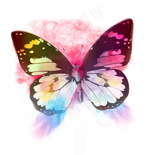 彩虹色水彩烟雾梦幻蝴蝶,免抠元素