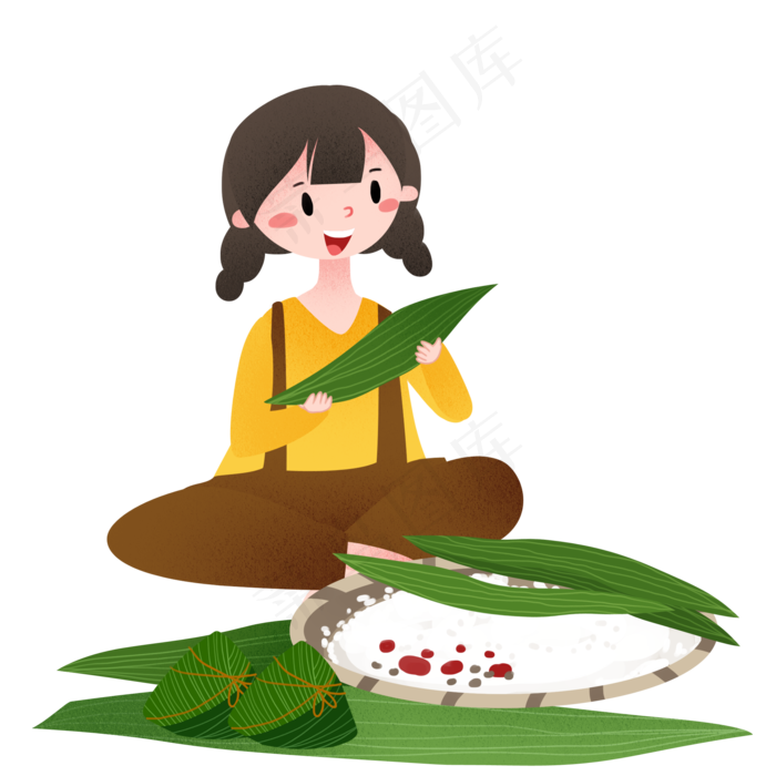 端午节绿色的粽叶插画