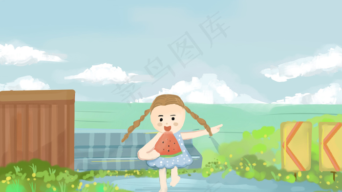 怀旧小暑清新可爱插图(2880X1620(DPI:300))psd模版下载