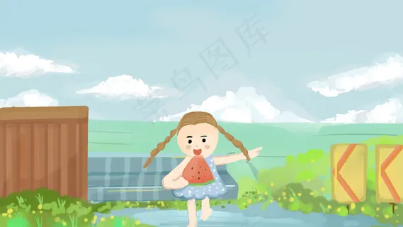 怀旧小暑清新可爱插图