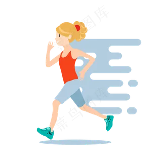 运动健康跑步女孩扁平卡通设计,免抠元素