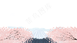 春天樱花烂漫风景赏樱花远山日本,免抠元素