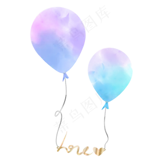 七夕唯美粉紫色水彩星空气球