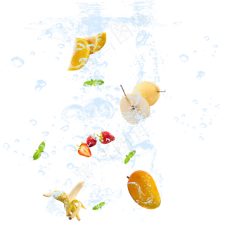 夏季冰凉水果香蕉橙汁芒果草莓,免抠元素