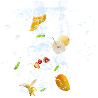 夏季冰凉水果香蕉橙汁芒果草莓,免抠元素