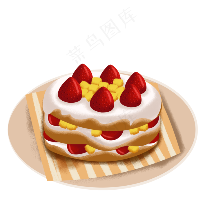 盘子里的水果裸蛋糕卡通png素材