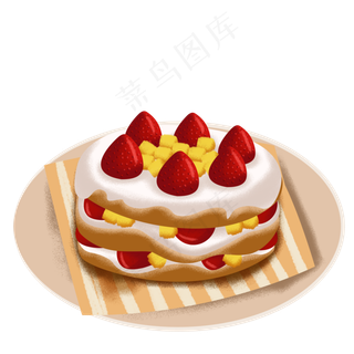 盘子里的水果裸蛋糕卡通png素材