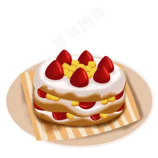 盘子里的水果裸蛋糕卡通png素材
