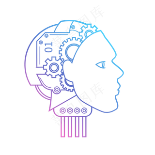 渐变色人工智能机器人齿轮大脑高,免抠元素