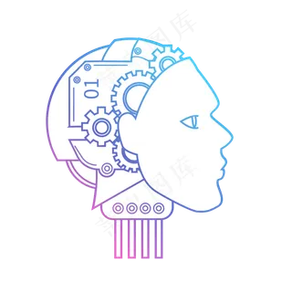 渐变色人工智能机器人齿轮大脑高,免抠元素