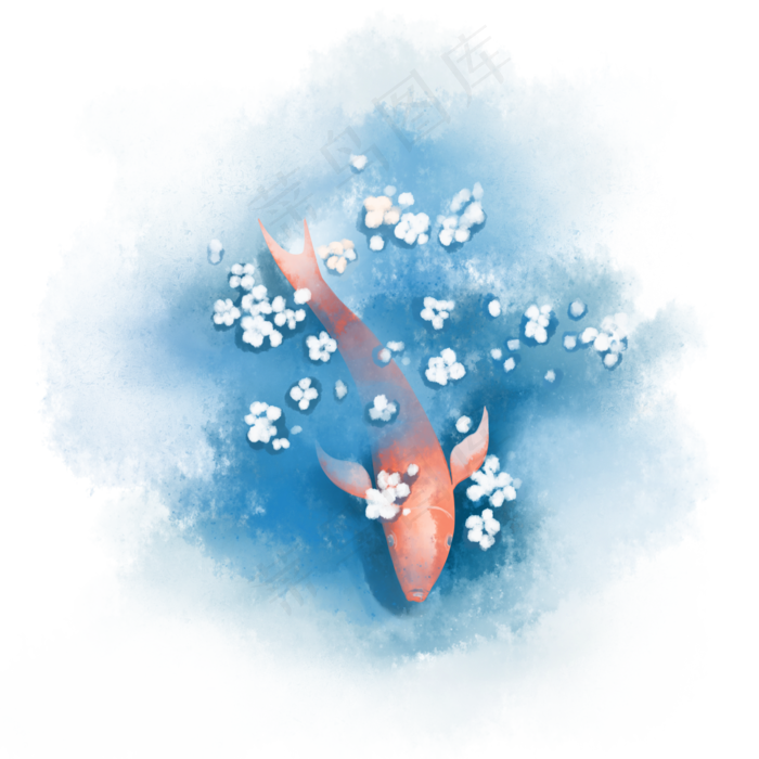 水彩河水小鱼(2000X2000(DPI:300))psd模版下载