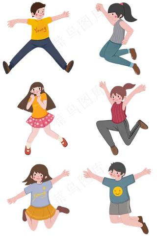 五四青年节跳跃青年卡通小清新扁