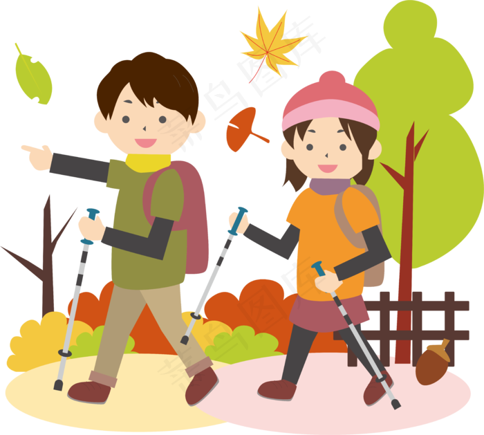 秋天旅游动漫人物素材