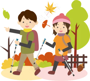 秋天旅游动漫人物素材