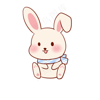 手绘可爱呆萌围巾小白兔,免抠元素