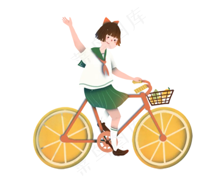 橙色小清新女孩骑柠檬单车创意水(965X828(DPI:300))psd模版下载