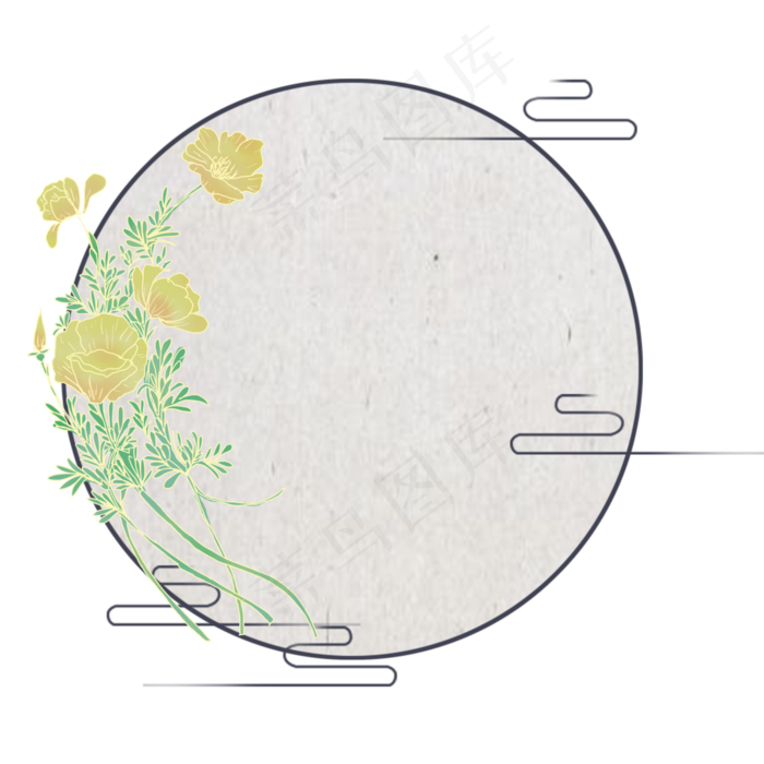 古风复古鎏金花卉圆形黄色花