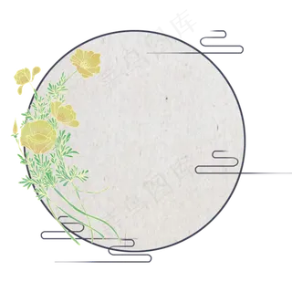 古风复古鎏金花卉圆形黄色花 古风复古鎏金花卉圆形黄色花