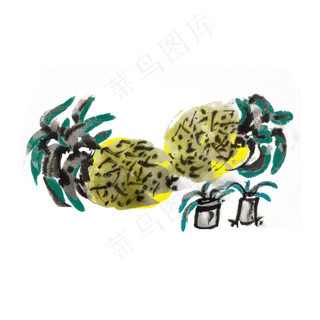 新鲜水果菠萝手绘水墨风