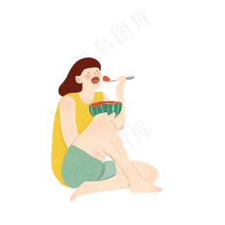 卡通吃西瓜的女孩下载