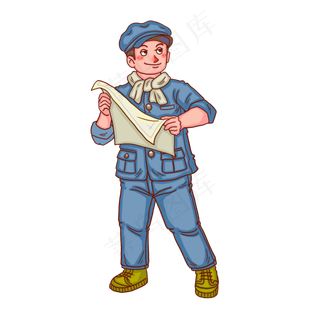 五一劳动节人物看图纸工人