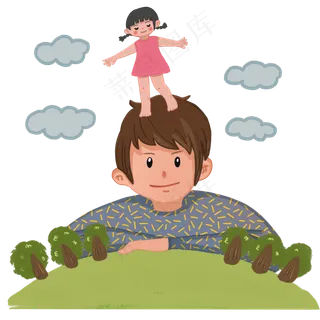 父亲节巨大的爸爸女儿站在爸爸头