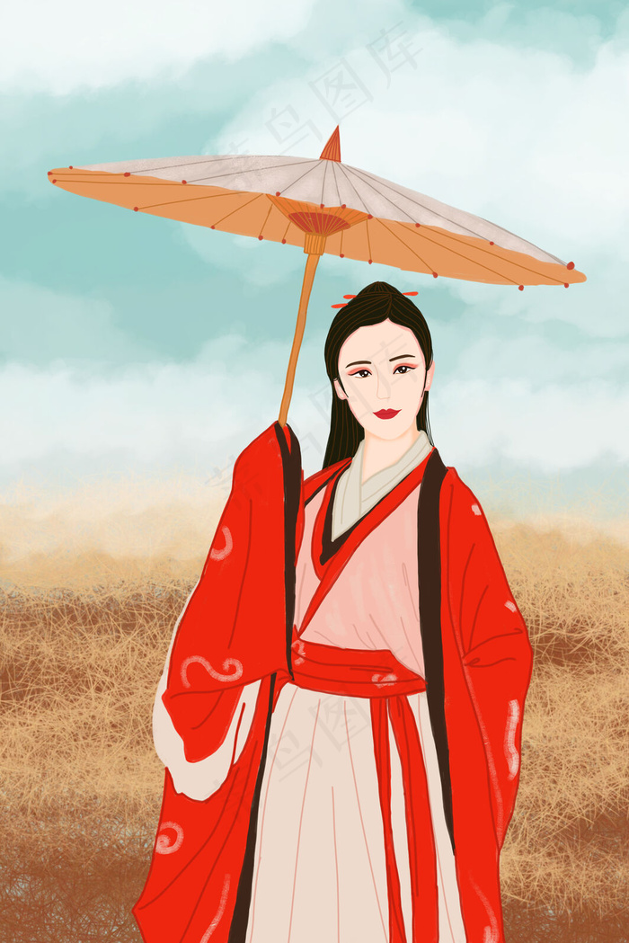 国潮中国风服饰之汉服古装女子撑伞出游(3545X5315(DPI:300))psd模版下载