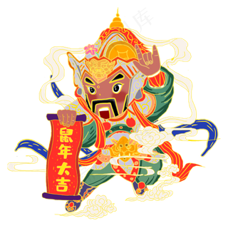 年画人物国潮风素材,免抠元素