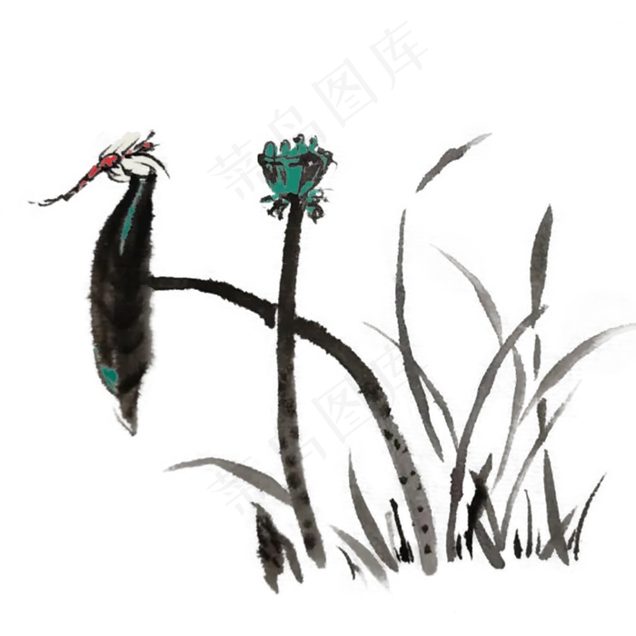 水墨植物荷花手绘素材(4000X4000(DPI:300))psd模版下载