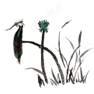 水墨植物荷花手绘素材